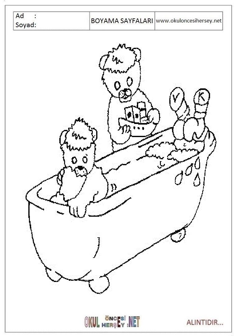 Çocuklar İçin Küvet-banyo Boyama Sayfaları 